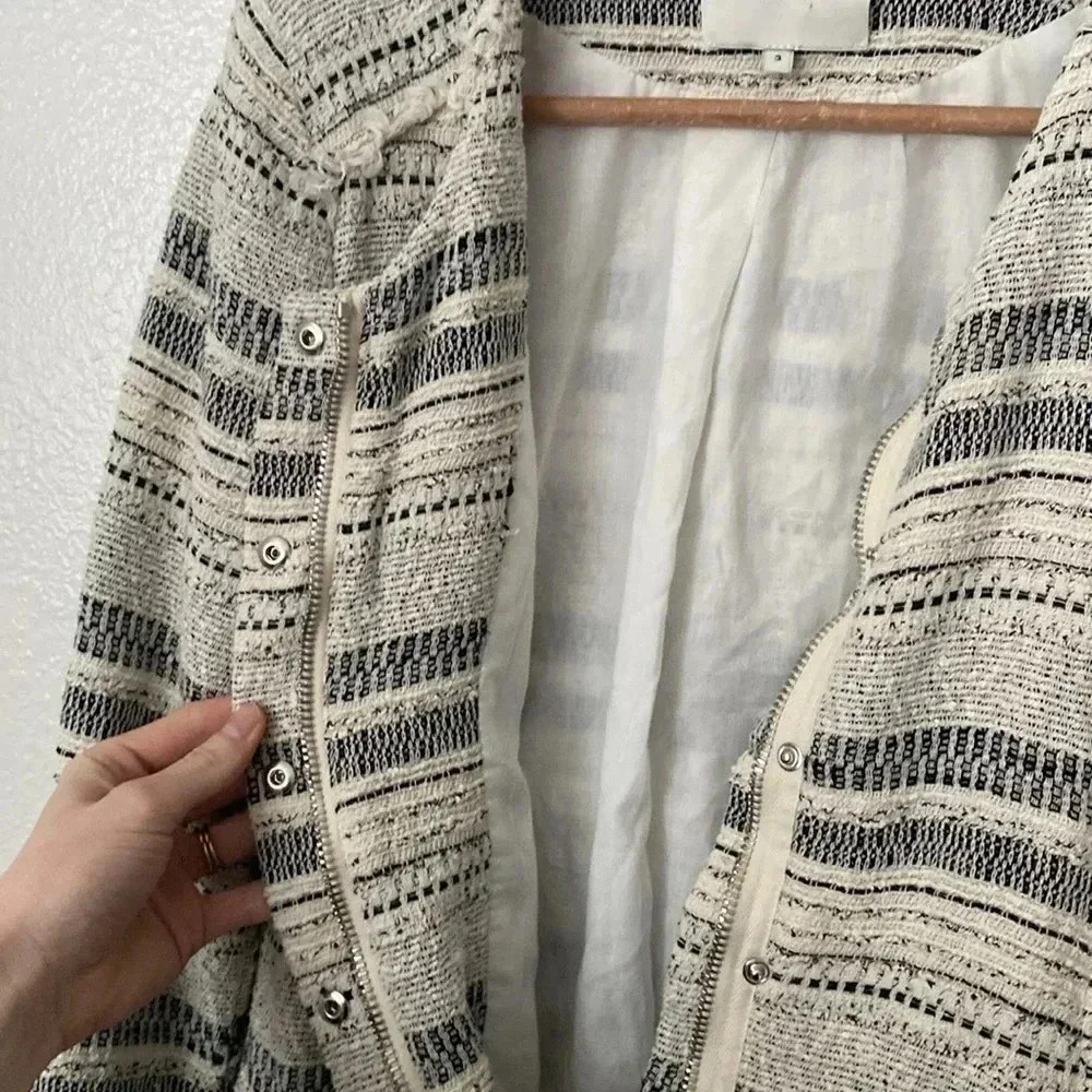 Iro XS Lizzie Tweed Boucle Distressed Black and Cream Zip Up Blazer Jacket - Picture 7 of 10